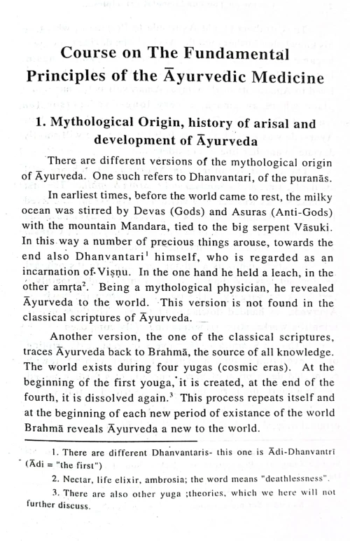 Course on the Fundamental Principles of the Ayurvedic Medicine